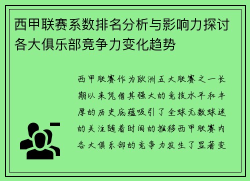 西甲联赛系数排名分析与影响力探讨各大俱乐部竞争力变化趋势