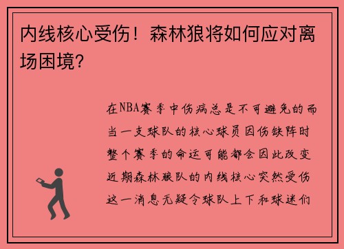 内线核心受伤！森林狼将如何应对离场困境？